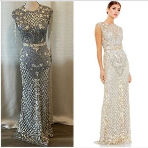 Mac Duggal Platinum/Gold Beaded Evening Gown [NWT] Size 12 #4908
